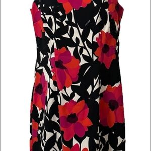 Alyx Black Midi Dress with Pink & Orange Floral Print
